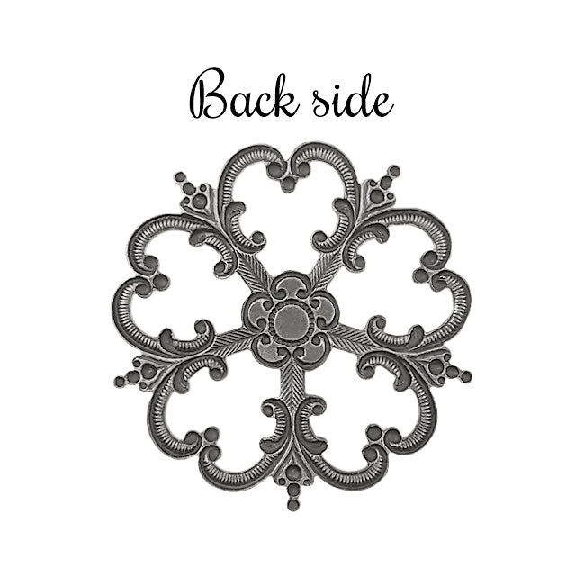 Elaborate Ornament Stamping with Heart Shaped Petals - Antiqued Silver Ox
