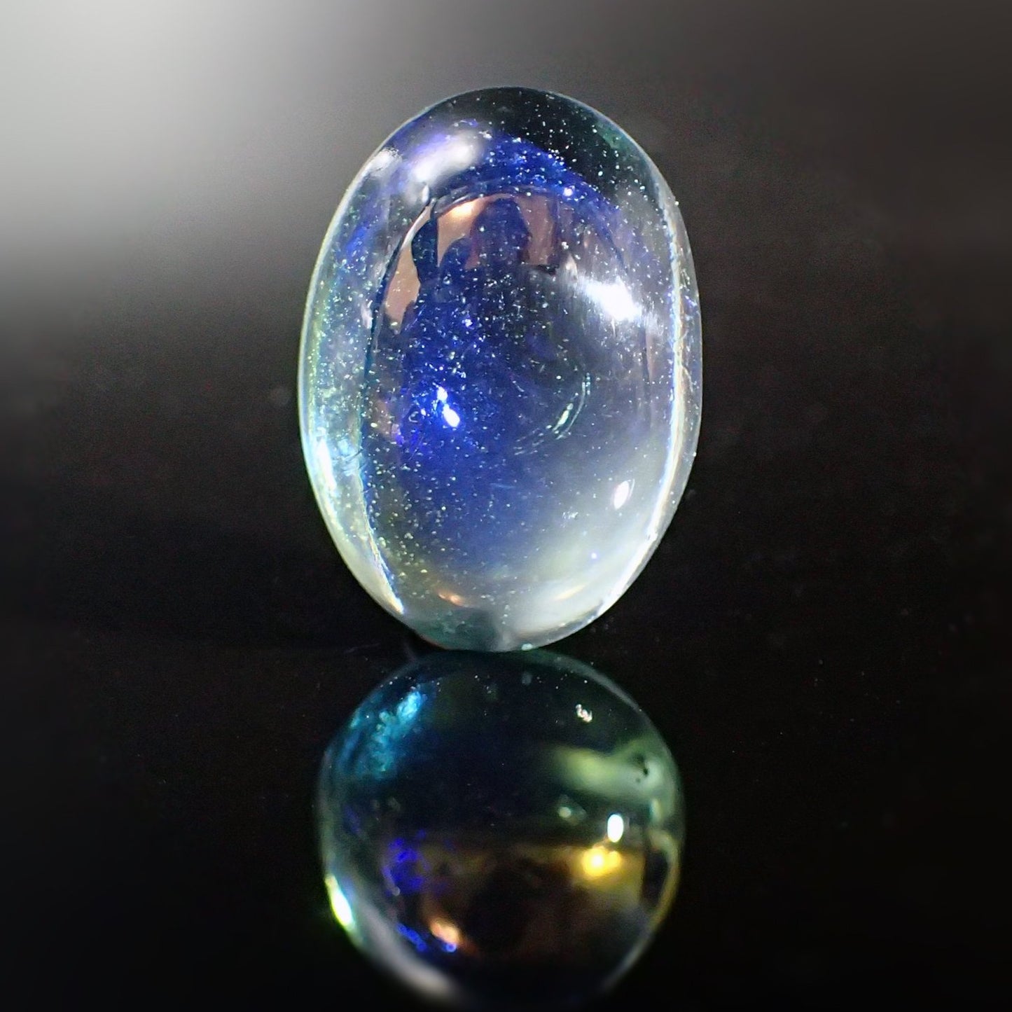 Handmade Czech Glass Cabochons Transparent Light Green with Blue Dragon's Breath Opal Effect 18x13mm Oval