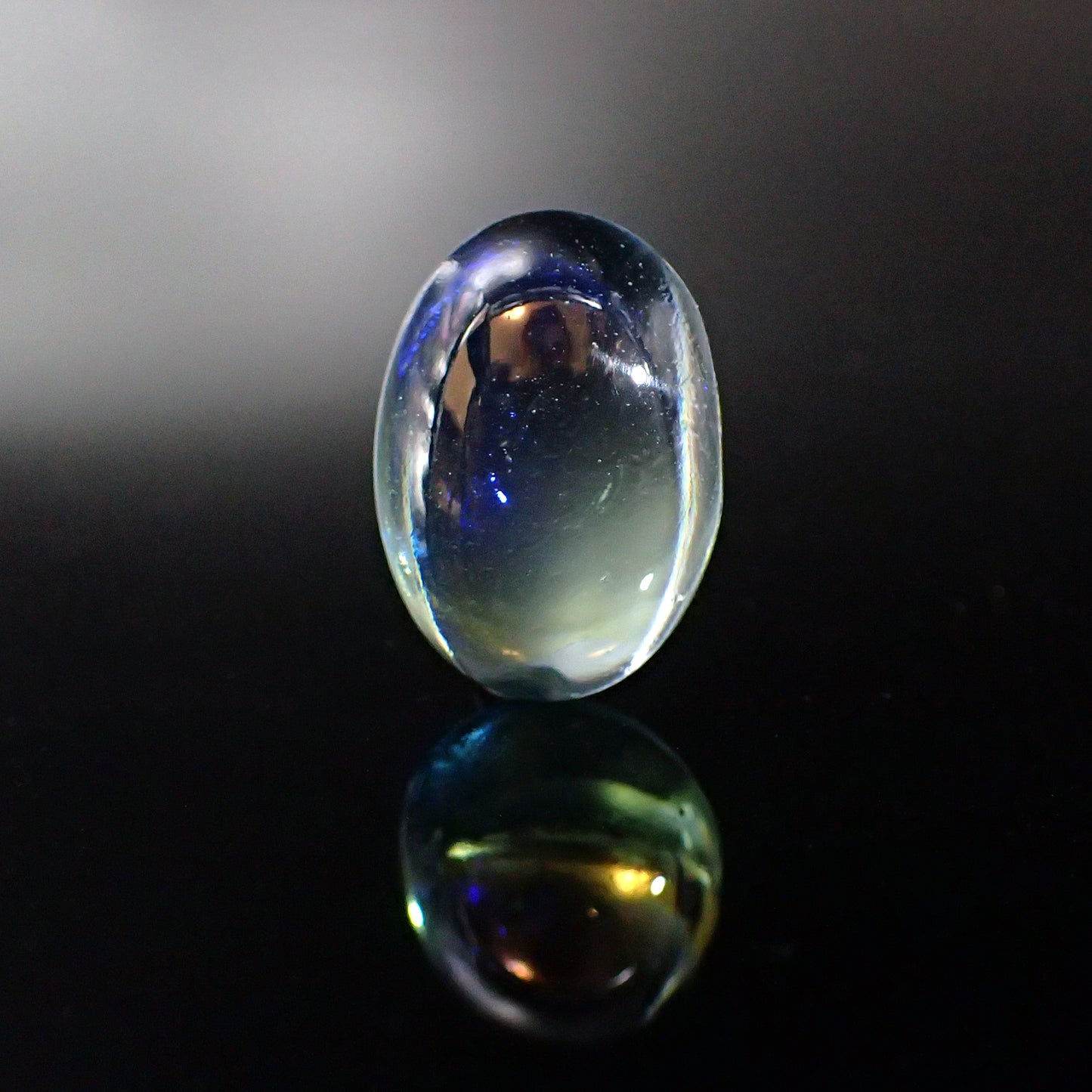 Handmade Czech Glass Cabochons Transparent Light Green with Blue Dragon's Breath Opal Effect 18x13mm Oval