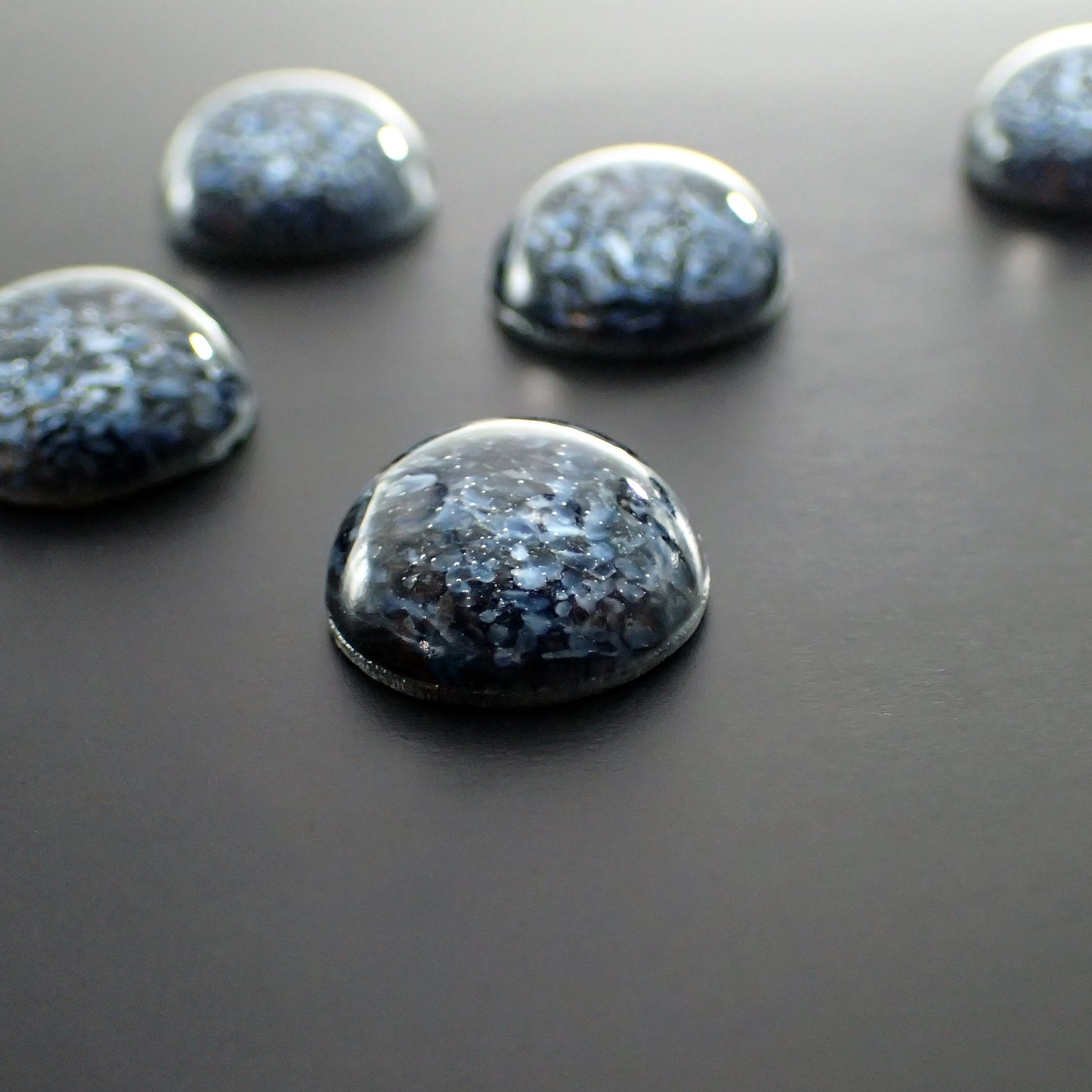 Rare Midnight Blue Speckle Matrix Handmade Czech Glass Cabochons - 15mm Round