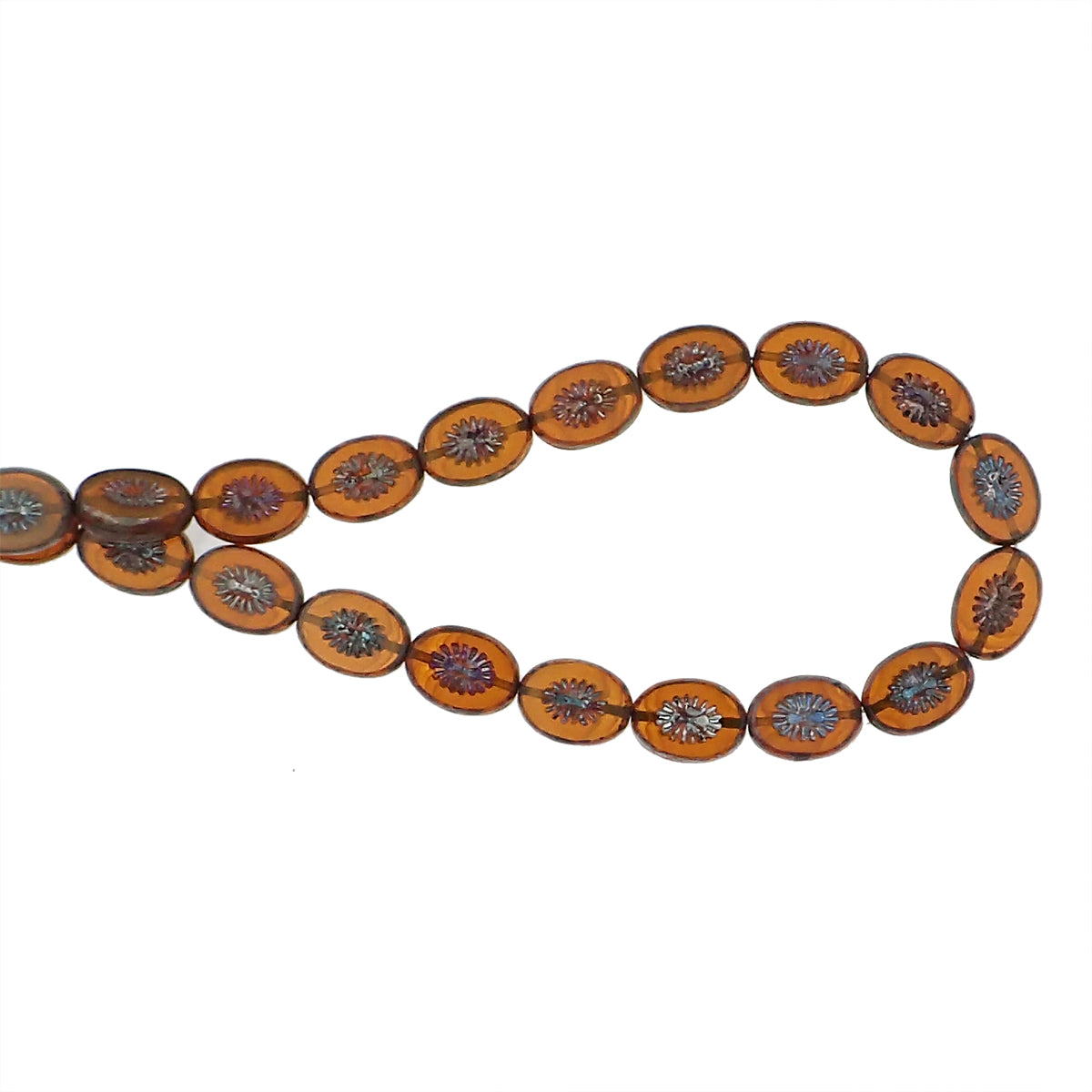 Pumpkin Orange Czech Glass Beads with Metallic Silver PIcasso Patina - 14x10mm Oval