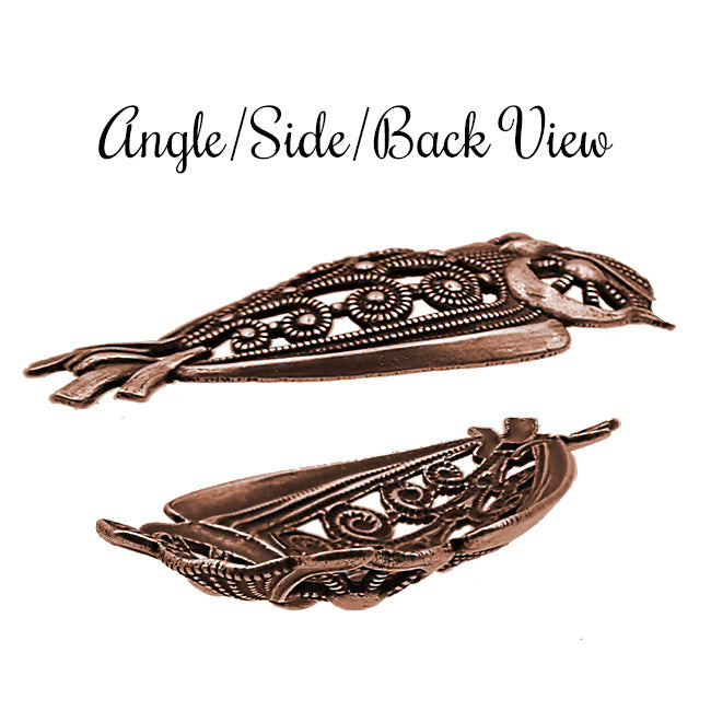 Rare Antiqued Copper-Plated European Brass Owl Filigree, 1 Piece