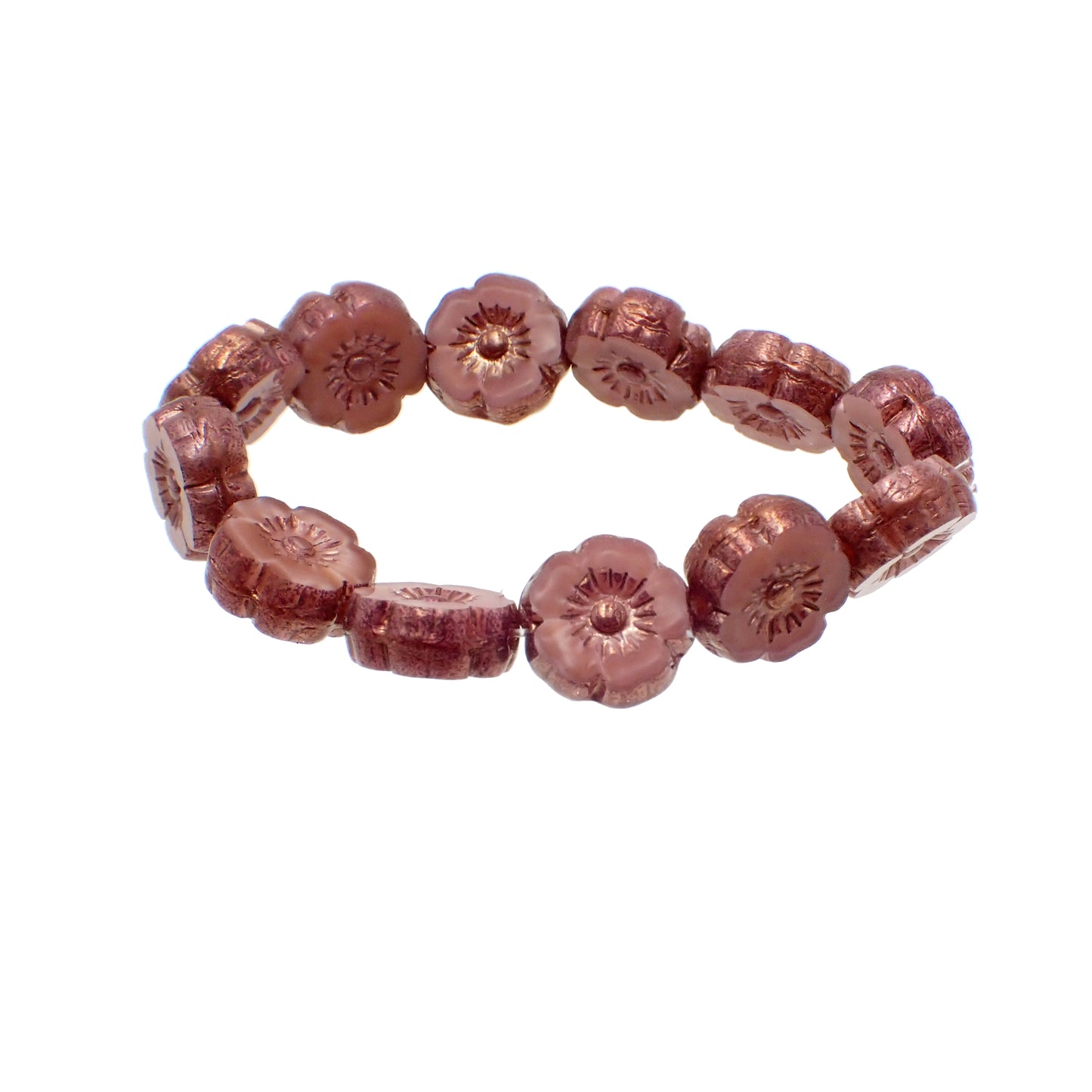 9mm Dusty Rose Pink Silk with Bronze Finish Czech Glass Flower Beads