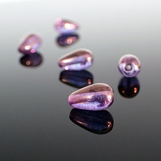 10x6mm Lumi Amethyst Purple Luster Czech Glass Teardrop Beads, 24 Pieces