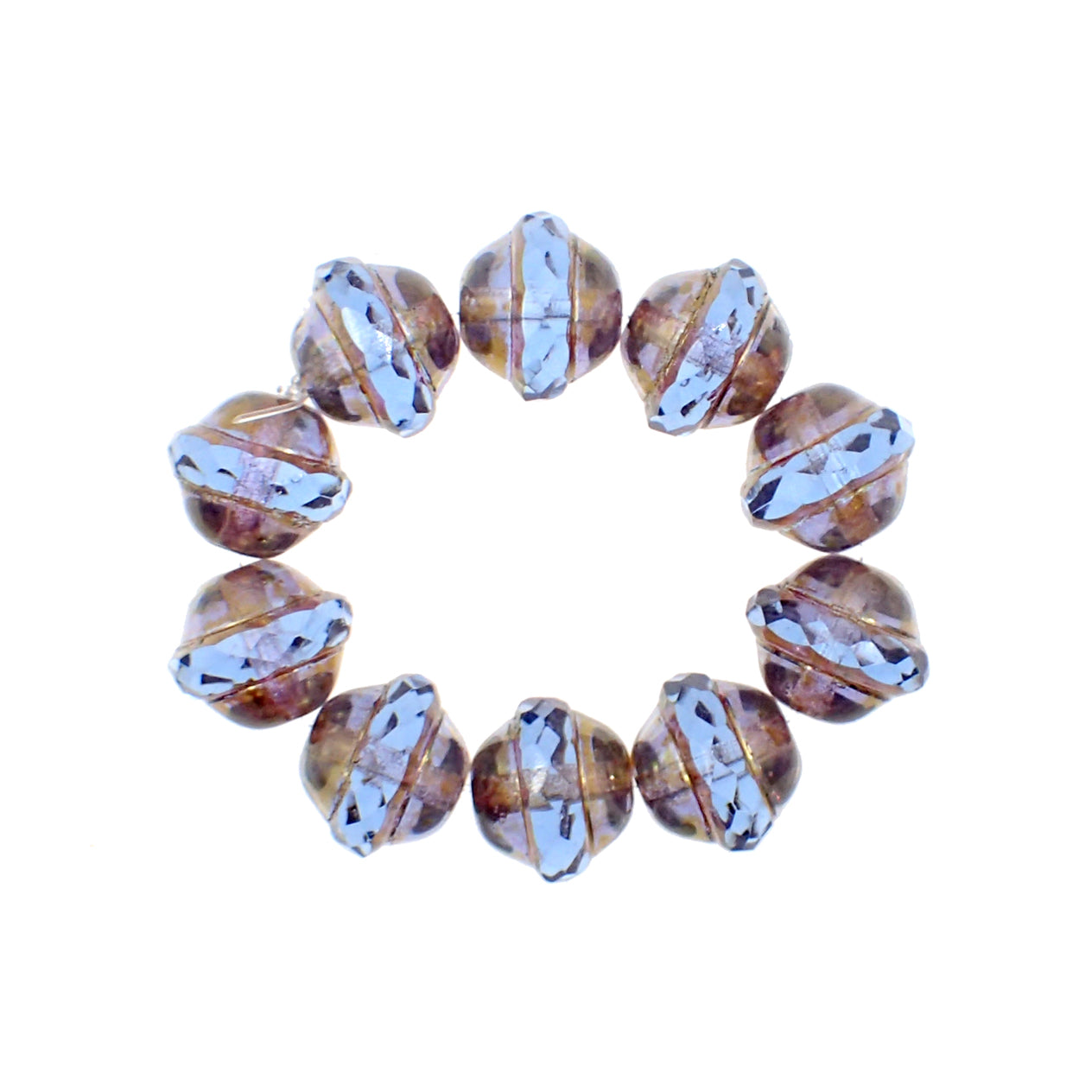 Artisan Czech Glass Beads Transparent Blue with Bronze Luster Saucer Beads