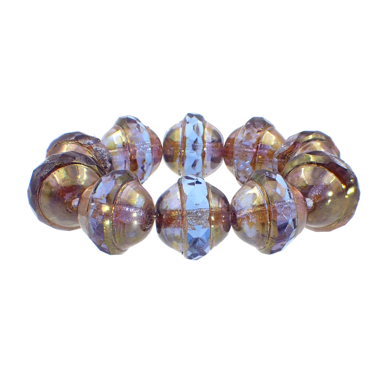 Artisan Czech Glass Beads Transparent Blue with Bronze Luster Saucer Beads