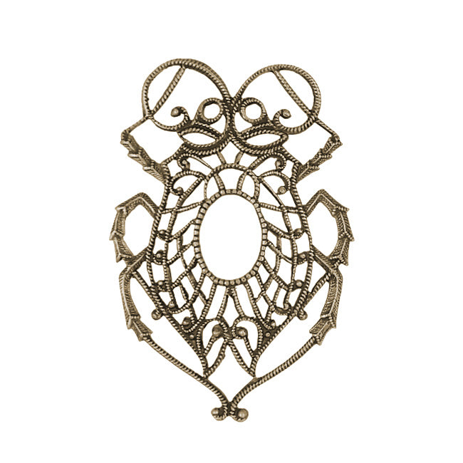 Large Egyptian Scarab Beetle Filigree - Antiqued Brass