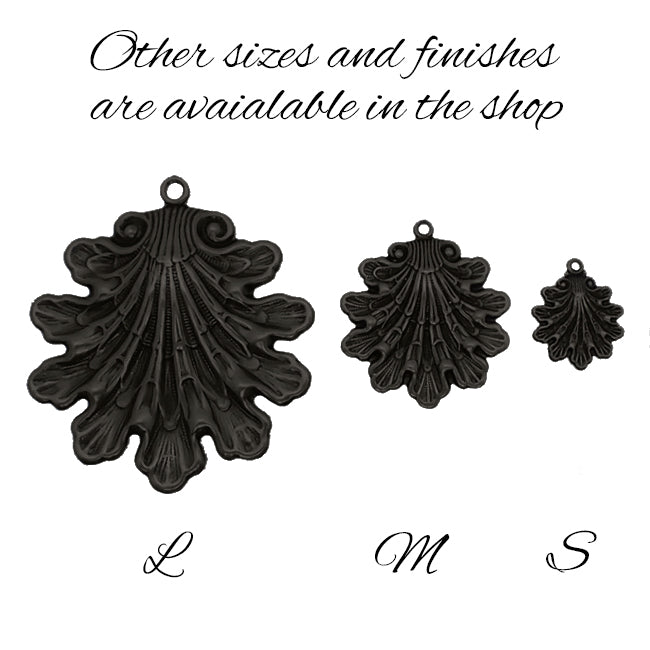 Black Brass Ox Seashell Pendants - 2 Pieces - Medium Size