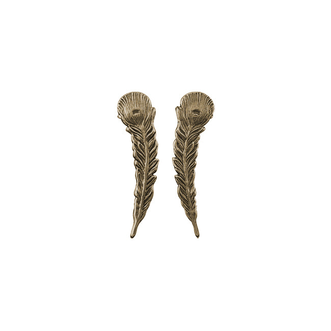 Small Peacock Feather Stampings 3 Pairs Antiqued Brass Ox