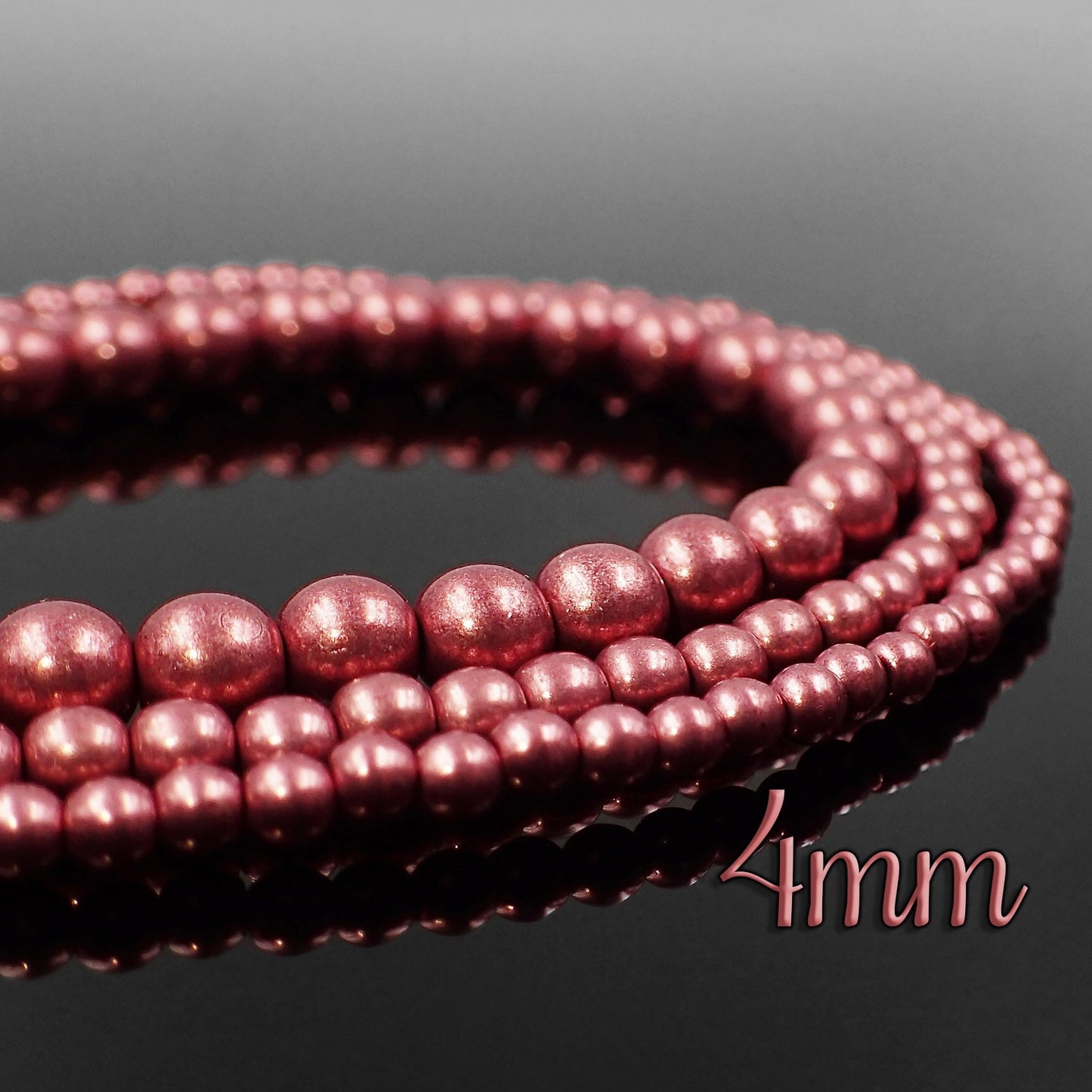 4mm Czech Glass Druk Beads Saturated Metallic Valiant Poppy 100 Piece Strand