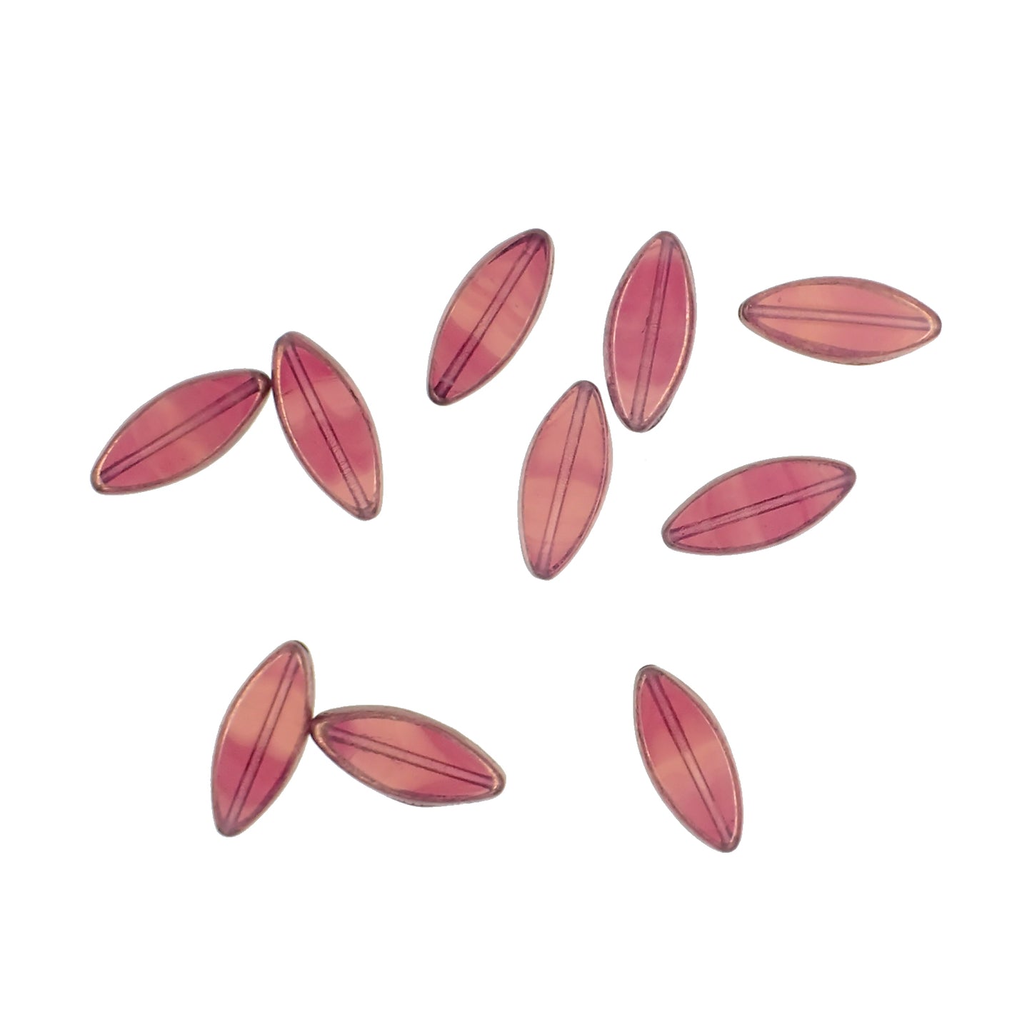 Pink Czech Glass Table Cut Pointed Oval Beads with Bronze Luster, 6 Pieces, 18x7mm