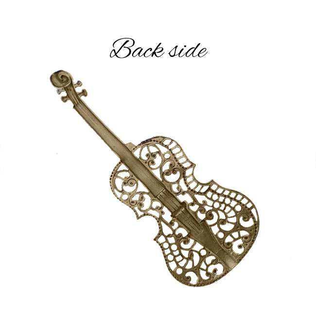 Victorian Violin Filigree Rare Antiqued Brass Stamping