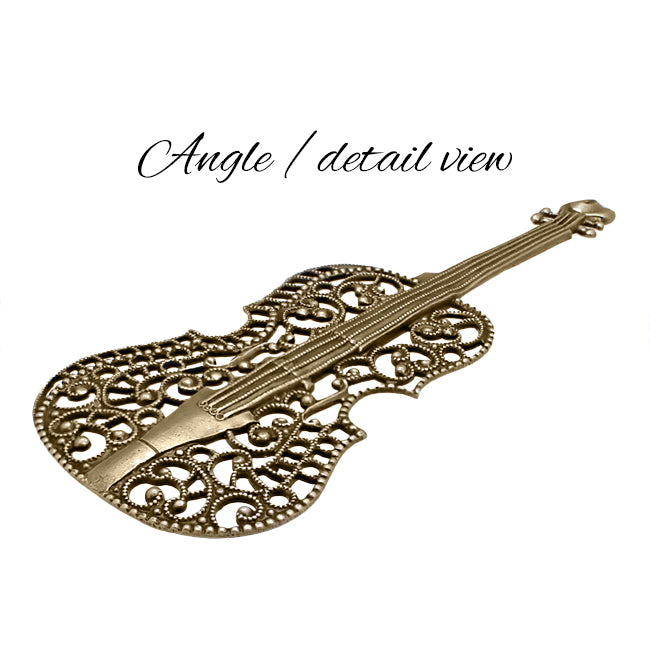 Victorian Violin Filigree Rare Antiqued Brass Stamping