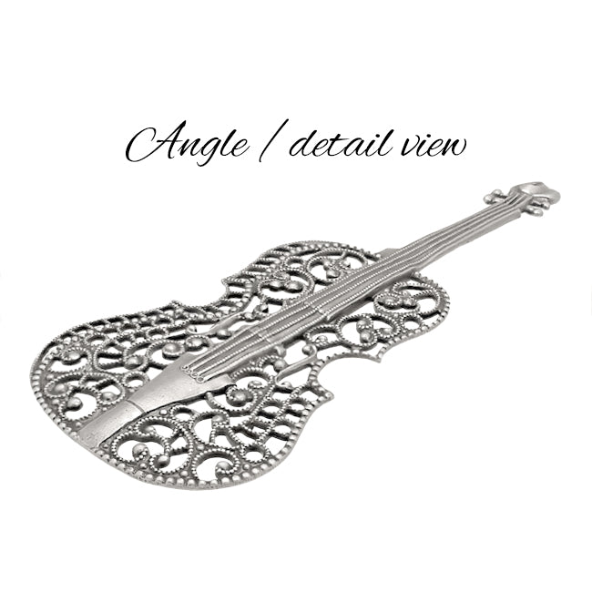 Victorian Violin Filigree Rare Antiqued Silver Plated Brass Stamping