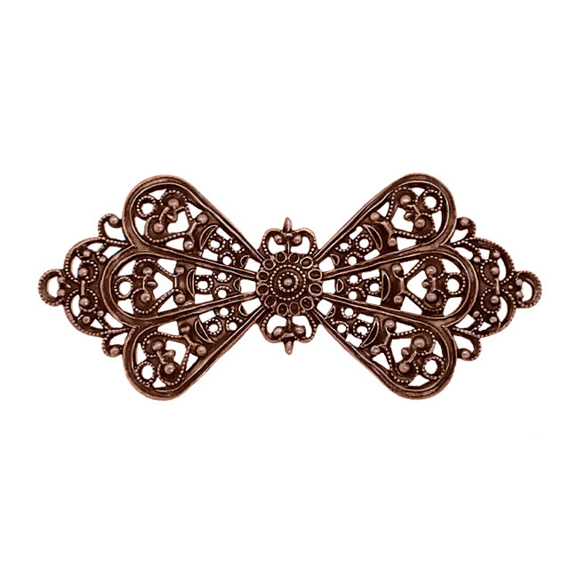 bow-shaped filigree in antiqued copper-plated brass with intricate cut-out design