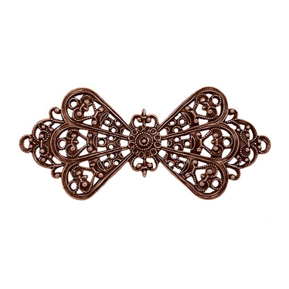 bow-shaped filigree in antiqued copper-plated brass with intricate cut-out design
