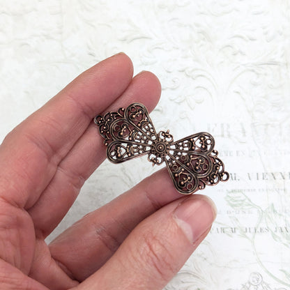 Lacy Victorian Bow Filigree - Antiqued Copper Ox Connectors - Intricate Detail Nickel Free - 1 Piece - High Quality Vintage European Brass