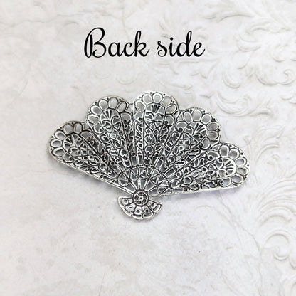 Large Victorian Fan Shaped Filigree - Antiqued Silver Ox - Intricate Detail Dapt - Nickel Free - 1 Piece - High Quality European Brass