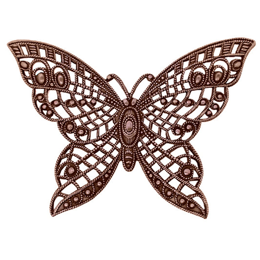 antiqued copper butterfly-shaped filigree with intricate cutout design