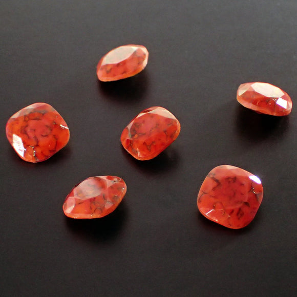 Rare Handmade Czech Glass Faceted Fancy Stone - 12mm Cushion - Red and Orange Coral with Goldstone Inclusions - 1 Piece