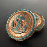 Matte Dark Teal with Metallic Copper Bronze Wash Artisan Czech Pressed Glass Anchor Beads
