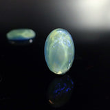 Rare Translucent Czech Glass Flat Back Stones - 18x13mm Oval Jewels with Faceted Tops Seafoam Green with Blue Dragon's Breath