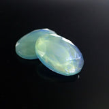 Rare Translucent Czech Glass Flat Back Stones - 18x13mm Oval Jewels with Faceted Tops Seafoam Green with Blue Dragon's Breath