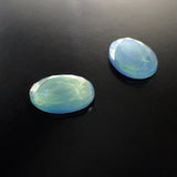 Rare Translucent Czech Glass Flat Back Stones - 18x13mm Oval Jewels with Faceted Tops Seafoam Green with Blue Dragon's Breath