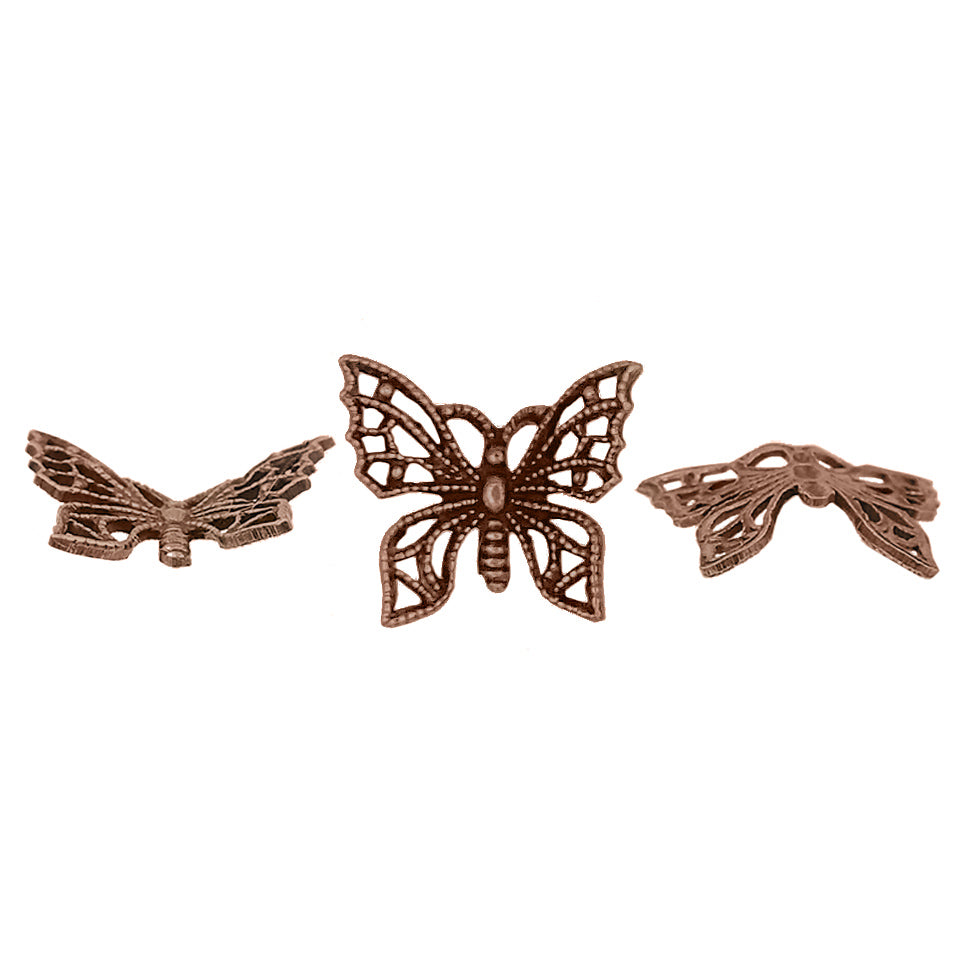 Tiny Butterfly Filigree - Antiqued Copper Ox - Intricate Detail Dapt Wings - Nickel Free - 2 Pieces - High Quality European Brass