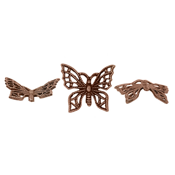 Tiny Butterfly Filigree - Antiqued Copper Ox - Intricate Detail Dapt Wings - Nickel Free - 2 Pieces - High Quality European Brass