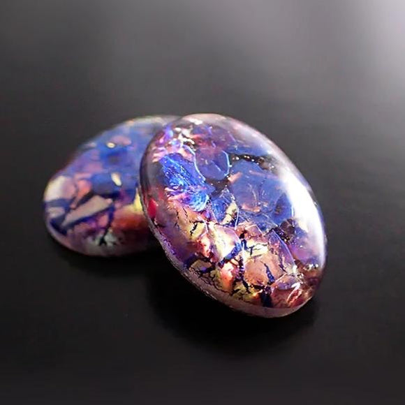 Purple Czech Glass Faux Opal Oval Cabochons - Glass Opal Cabs - 18x13mm