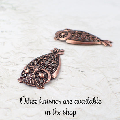 Rare European Brass Owl Filigree, 1 Piece, Raw Brass with Natural Patina