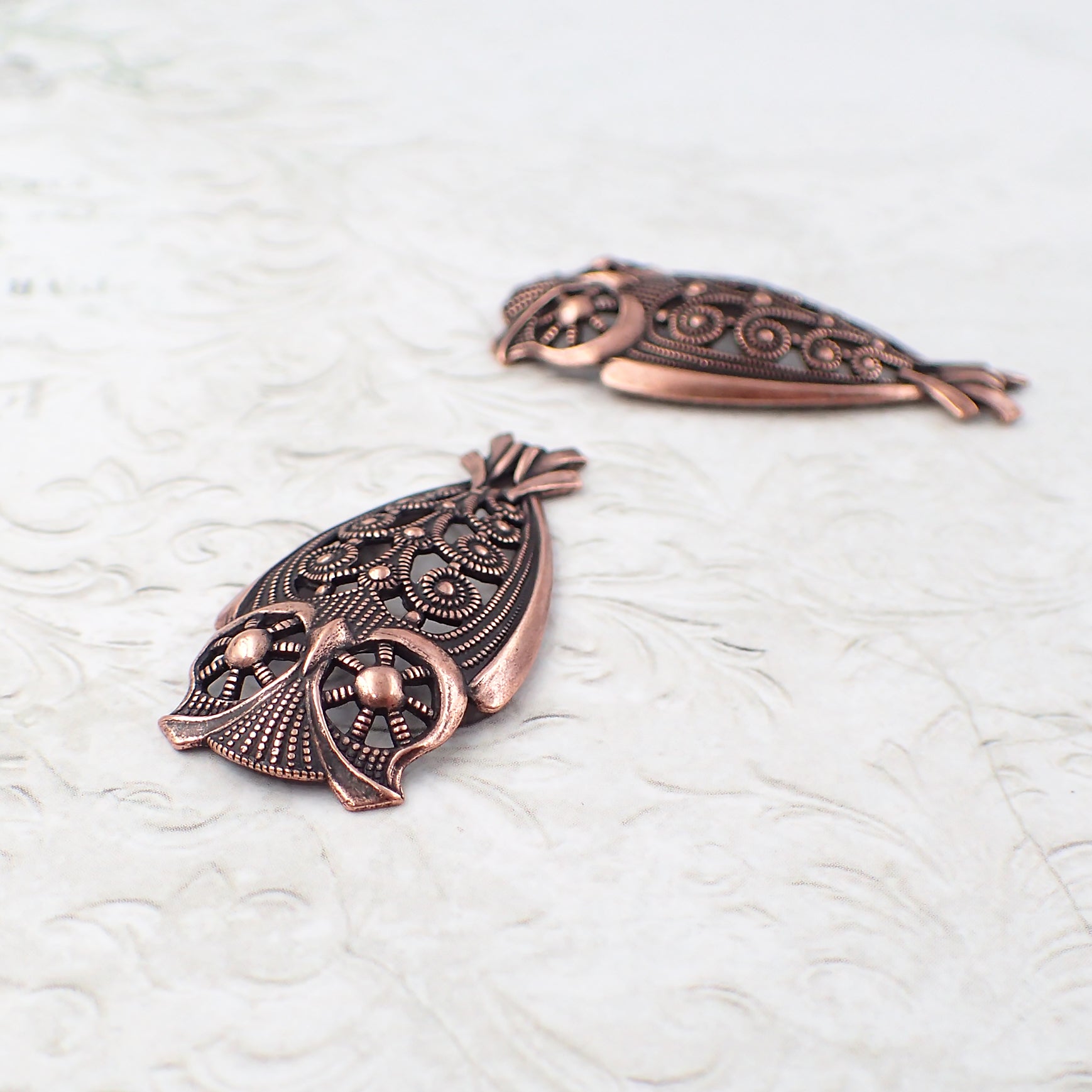 antique copper ox steampunk owl filigree