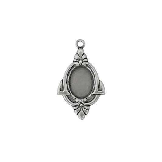 Drop Settings for 8x6mm Flat Back Stones and Cabochons - Antiqued Silver Ox