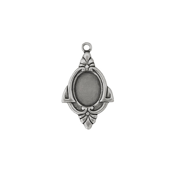 Drop Settings for 8x6mm Flat Back Stones and Cabochons - Antiqued Silver Ox