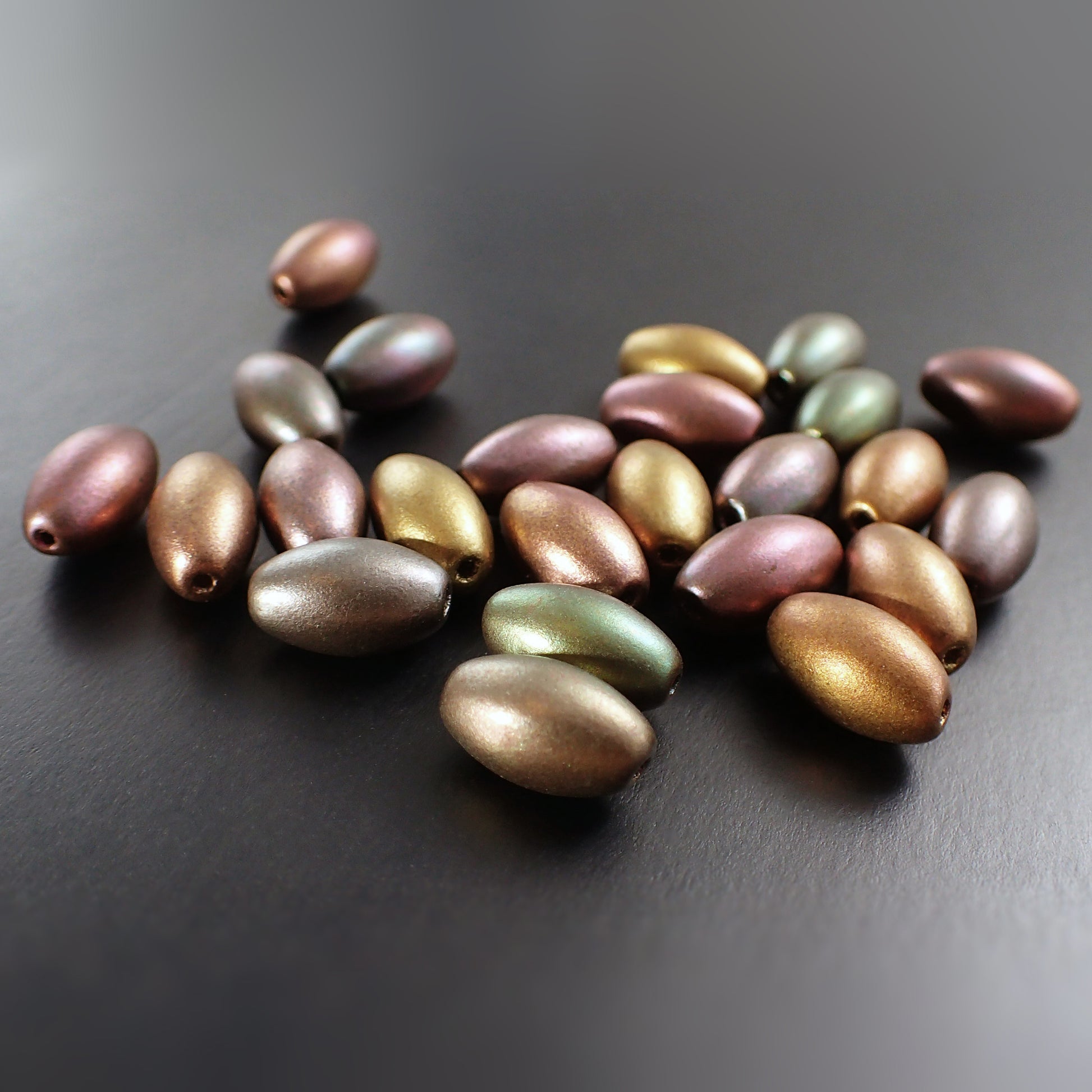 Matte Autumn Metallic Iris Smooth Oval Beads Czech Pressed Glass