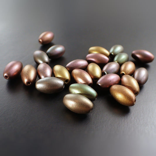 Matte Autumn Metallic Iris Smooth Oval Beads Czech Pressed Glass