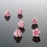 50 Czech Glass Baby Bell Flower Beads, 6x4mm Opaque White with Metallic Pink Wash