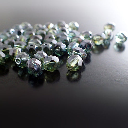 Czech Glass Beads - 6mm Fire Polished - Lumi Transparent Green Luster