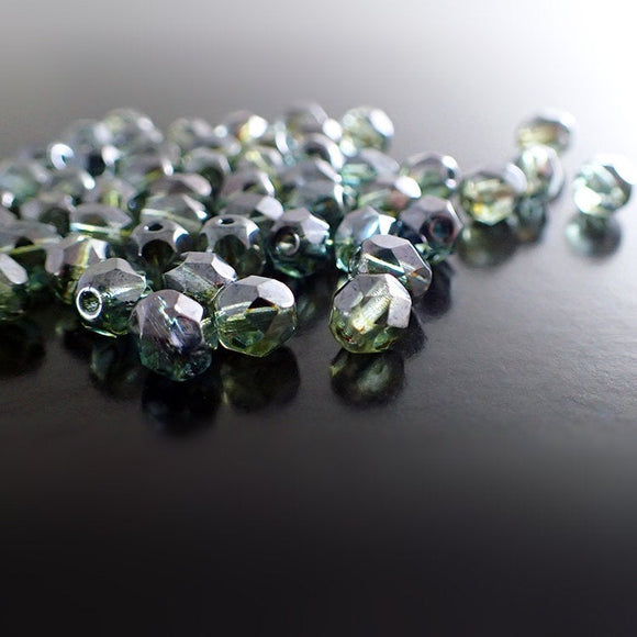 Czech Glass Beads - 6mm Fire Polished - Lumi Transparent Green Luster
