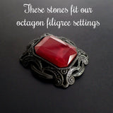 Blood Red Water Effect Czech Glass Faceted Fancy Stone Rare Handmade 18 x 13 mm Octagon