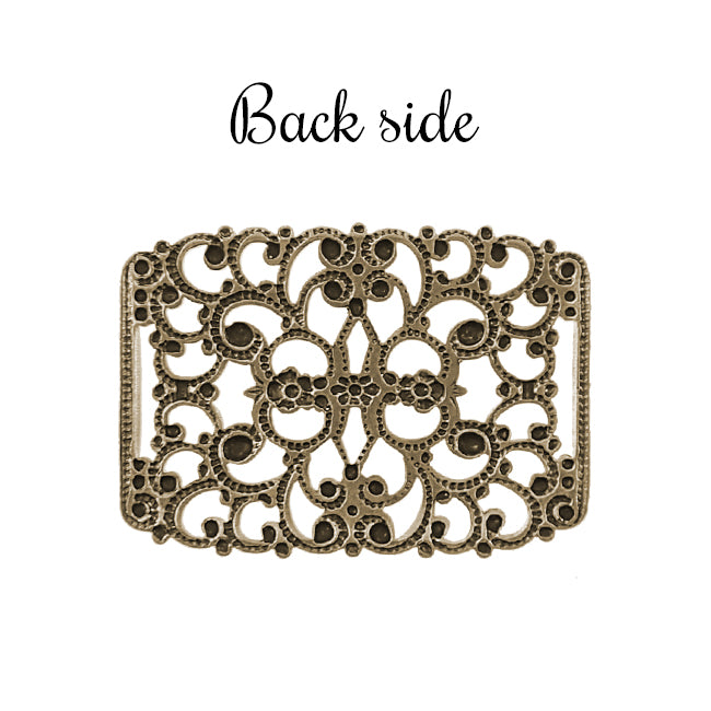 Filigree with Flowers and Slots for Ribbon Slides - Antiqued Brass Ox - 2 Pieces - High Quality European Brass