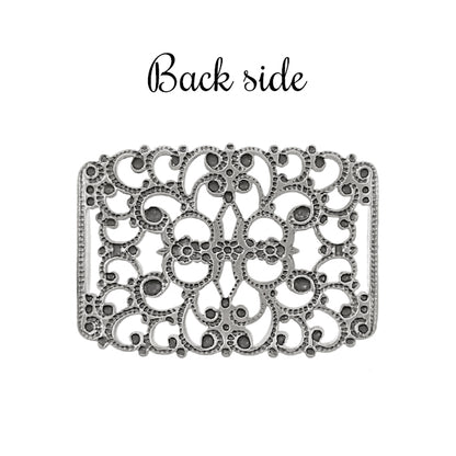 Filigree with Flowers and Slots for Ribbon Slides - Antiqued Silver Ox - High Quality European Brass