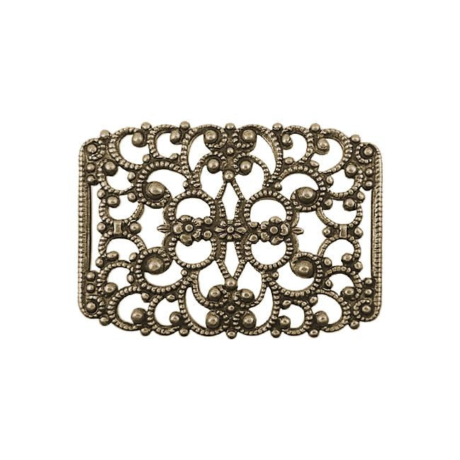 Filigree with Flowers and Slots for Ribbon Slides - Antiqued Brass Ox - 2 Pieces - High Quality European Brass