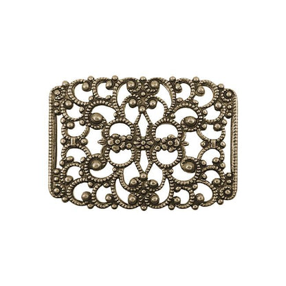 Filigree with Flowers and Slots for Ribbon Slides - Antiqued Brass Ox - 2 Pieces - High Quality European Brass
