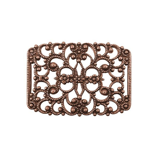 Filigree with Flowers and Slots for Ribbon Slides - Antiqued Copper Ox - High Quality European Brass