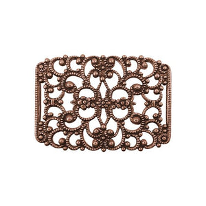 Filigree with Flowers and Slots for Ribbon Slides - Antiqued Copper Ox - High Quality European Brass