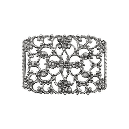 Filigree with Flowers and Slots for Ribbon Slides - Antiqued Silver Ox - High Quality European Brass