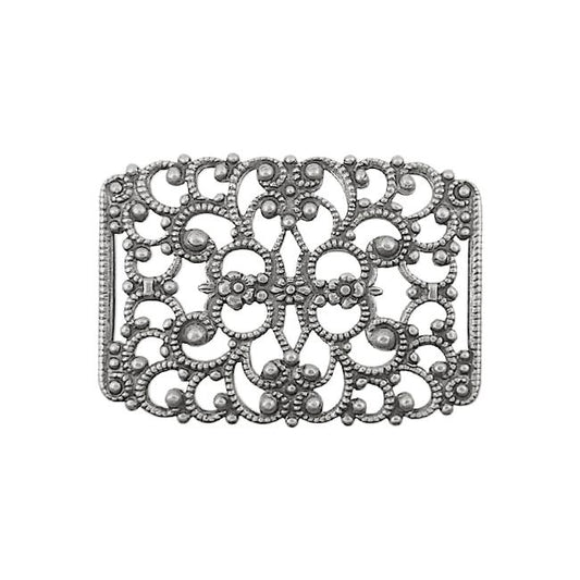 Filigree with Flowers and Slots for Ribbon Slides - Antiqued Silver Ox - High Quality European Brass
