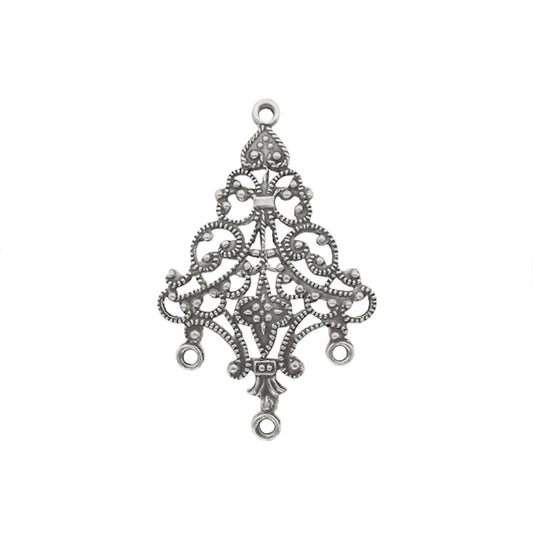 Rare Antiqued Silver Ox Chandelier Components for Earrings - French Style Filigree for Jewelry Making - 4 Pieces - European Made Brass